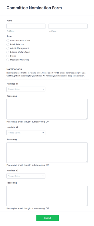Committee Nomination Form Template