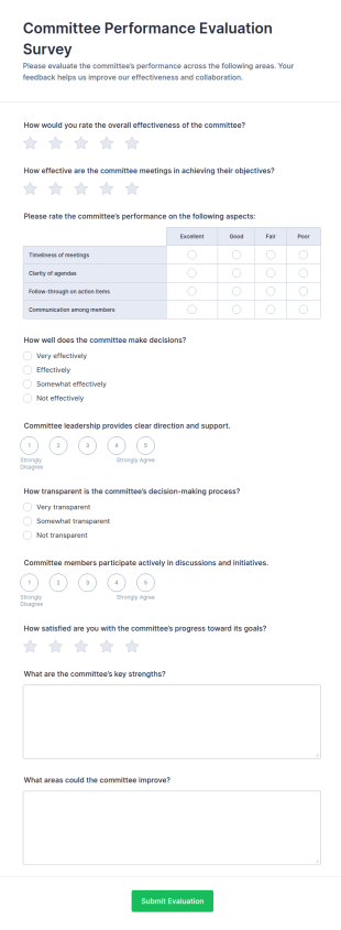 Committee Performance Evaluation Survey Form Template
