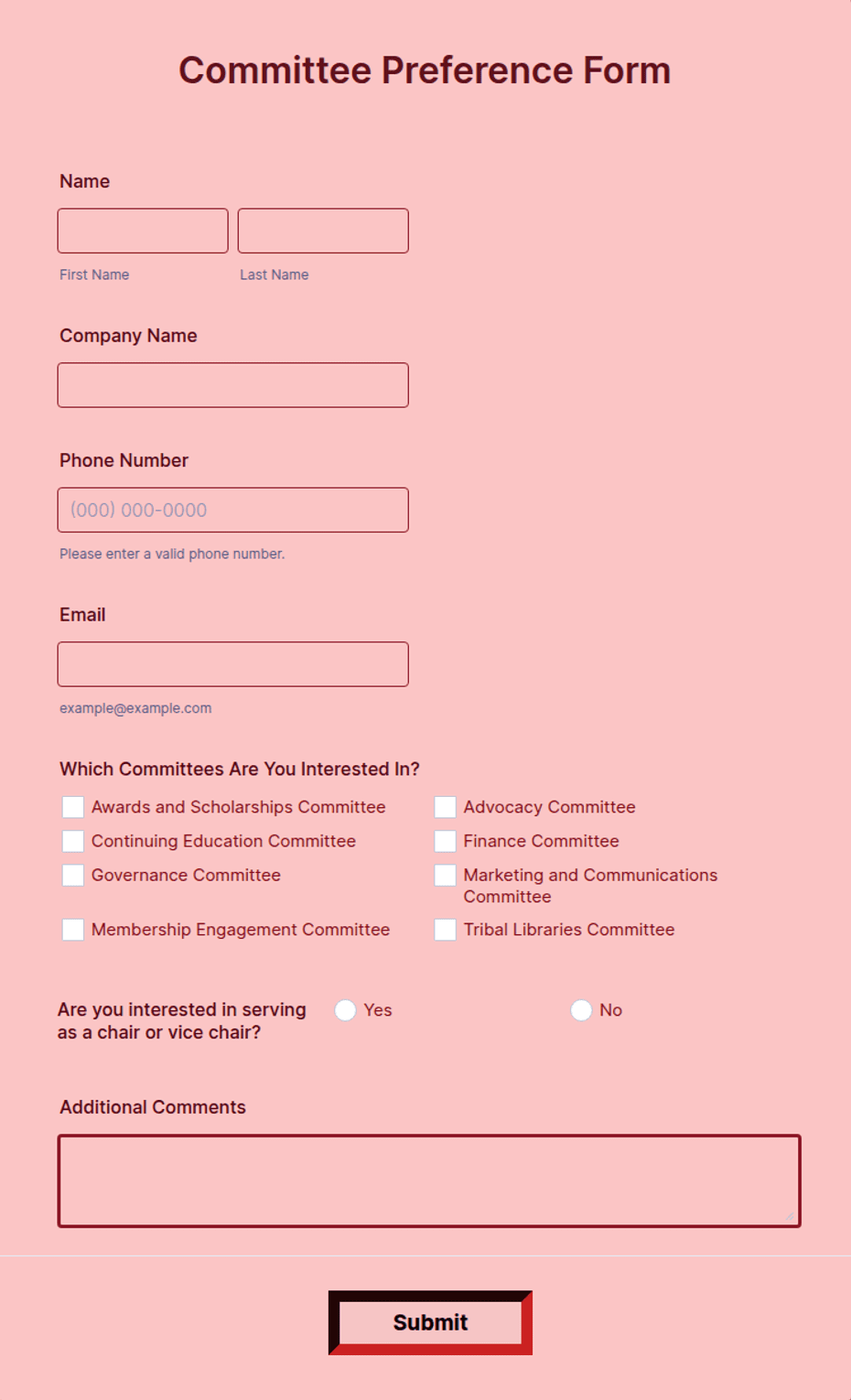 Committee Preference Form Template | Jotform