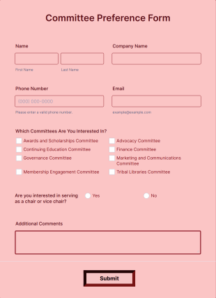 Committee Preference Form Template