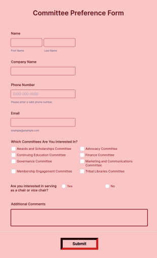 Committee Preference Form Template