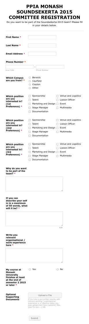 Committee Registration Form Template