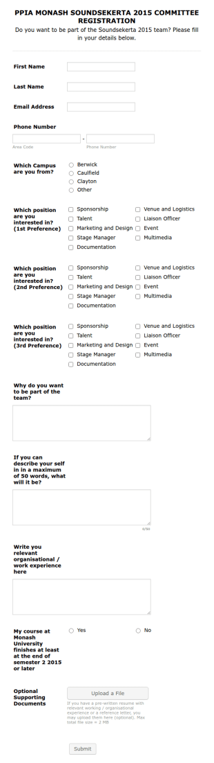 Committee Registration Form Template