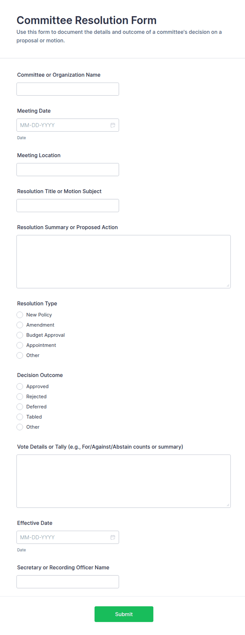 Committee Resolution Form Template | Jotform