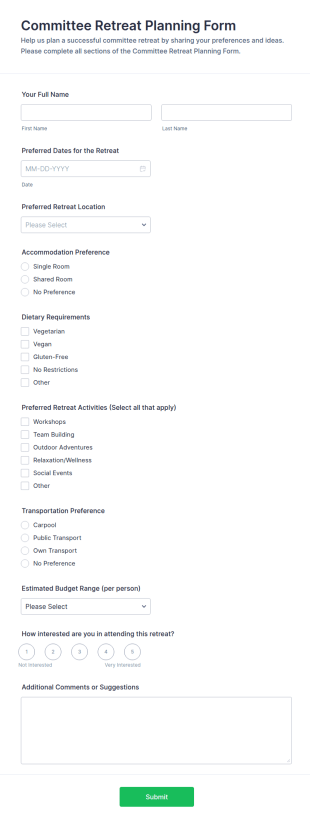 Committee Retreat Planning Survey Form Template