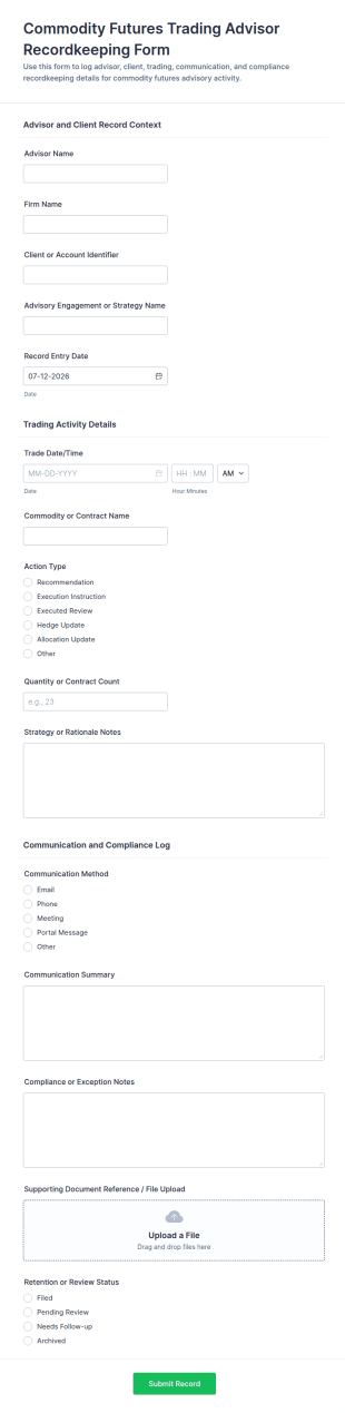 Commodity Futures Trading Advisor Recordkeeping Form Template