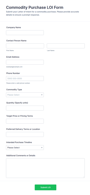 Commodity Purchase LOI Form Template