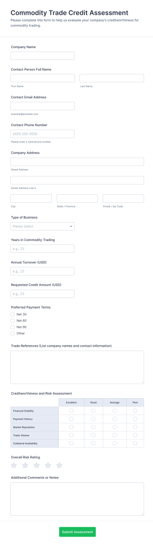 Commodity Trade Credit Assessment Form Template