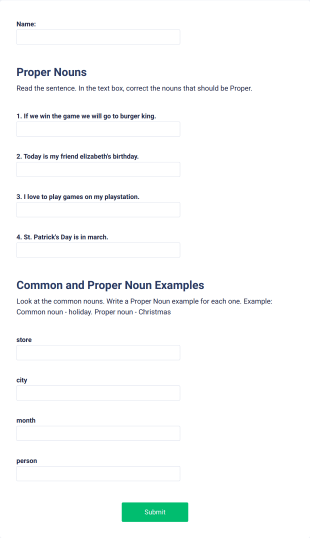 Common And Proper Nouns Worksheet Form Template