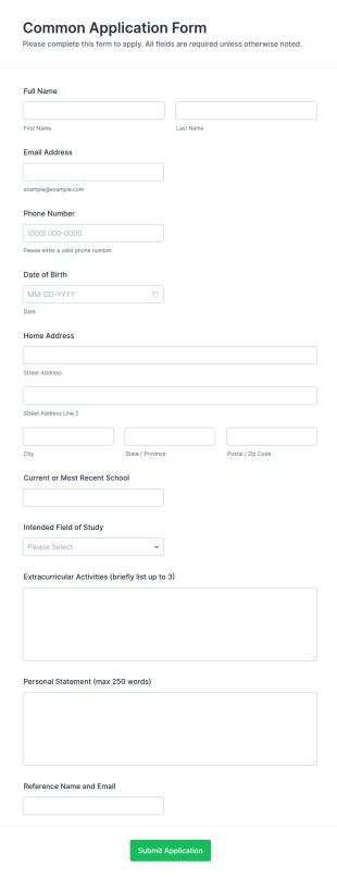 Common Application Form Template