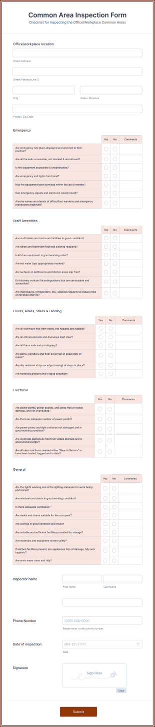 Common Area Inspection Form Template