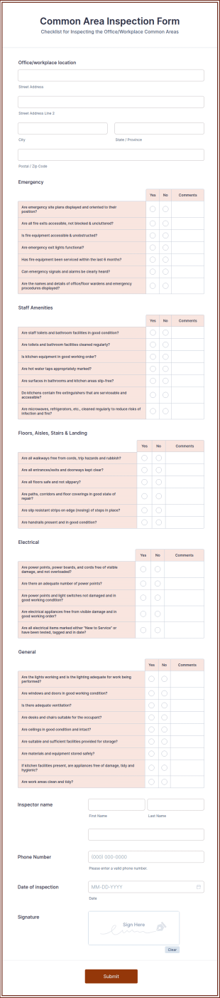 Common Area Inspection Form Template