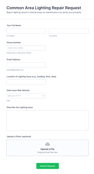 Common Area Lighting Repair Request Form Template