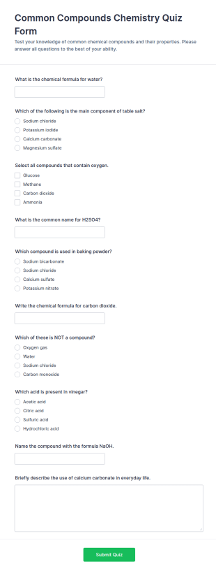 Common Compounds Chemistry Quiz Form Template