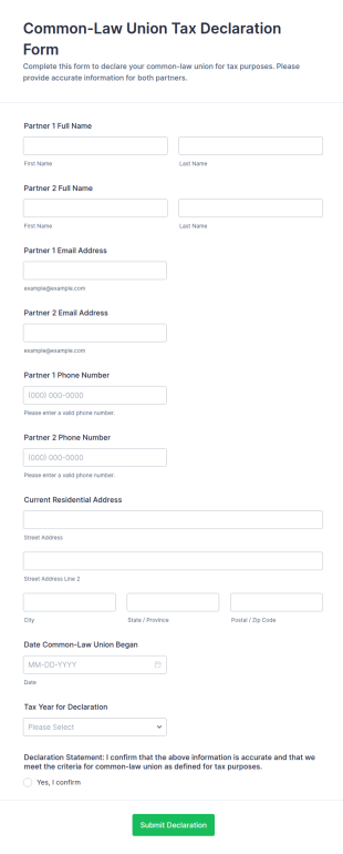 Common Law Union Tax Declaration Form Template