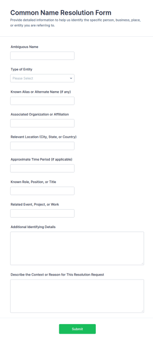 Common Name Resolution Form Template