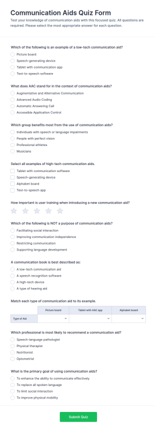 Communication Aids Quiz Form Template