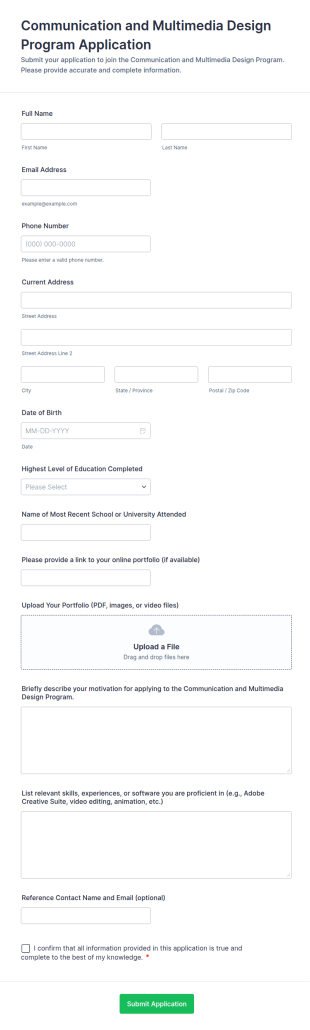 Communication And Multimedia Design Program Application Form Template