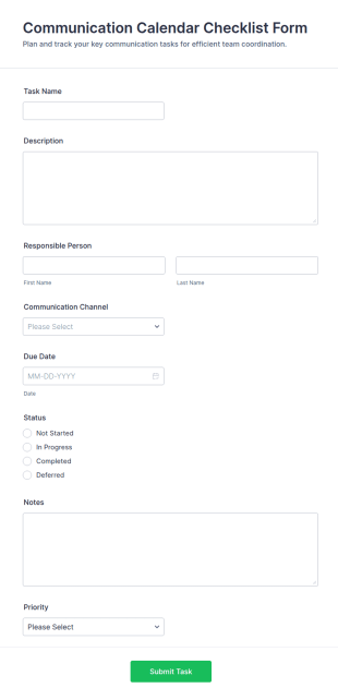 Communication Calendar Checklist Form Template