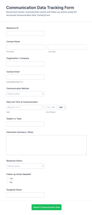 Communication Data Tracking Form Template