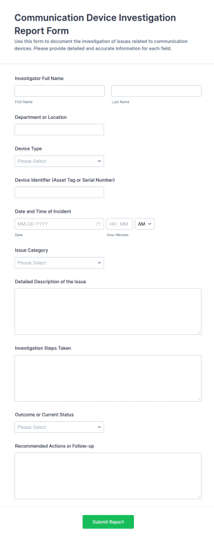 Communication Device Investigation Report Form Template