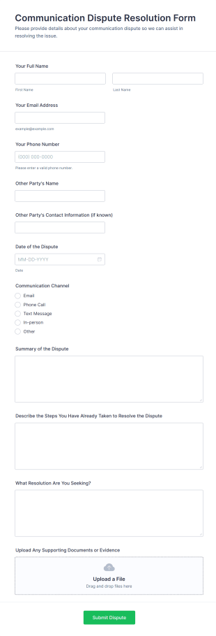 Communication Dispute Resolution Form Template