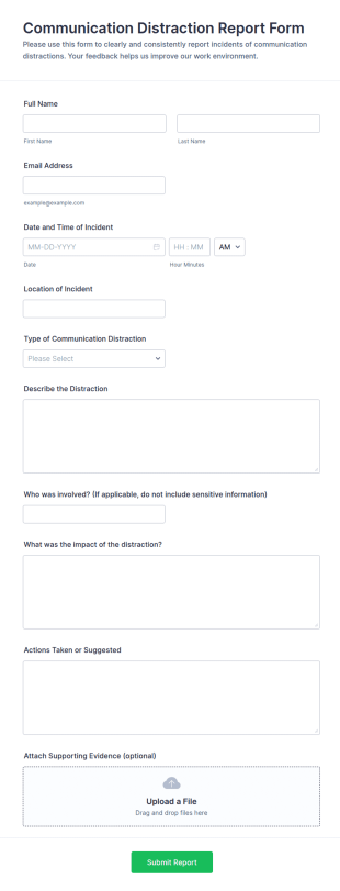 Communication Distraction Report Form Template