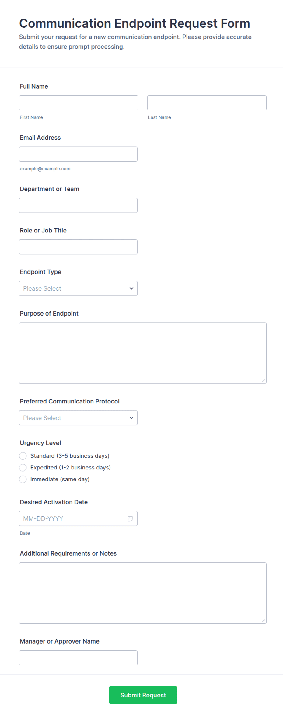 Communication Endpoint Request Form Template | Jotform