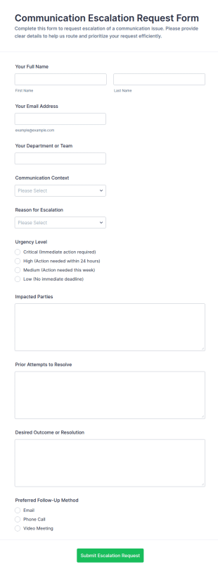 Communication Escalation Request Form Template