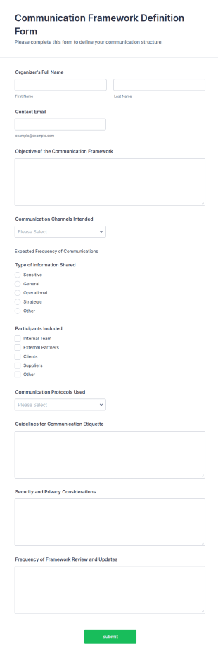 Communication Framework Definition Form Template