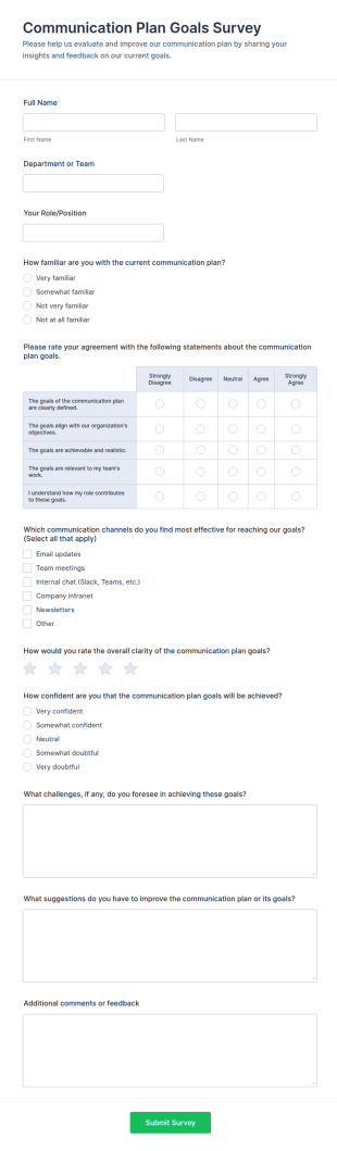 Communication Plan Goals Survey Form Template