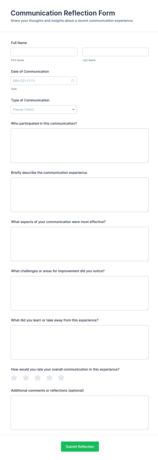 Communication Reflection Form Template