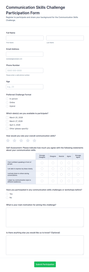 Communication Skills Challenge Participation Form Template