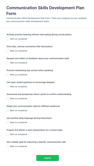 Communication Skills Development Plan Form Template