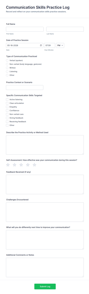 Communication Skills Practice Log Form Template