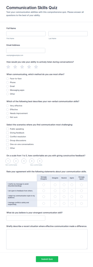 Communication Skills Quiz Form Template