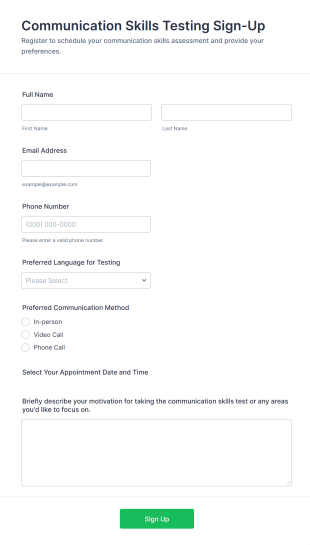 Communication Skills Testing Sign Up Form Template