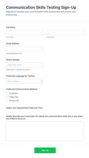Communication Skills Testing Sign Up Form Template