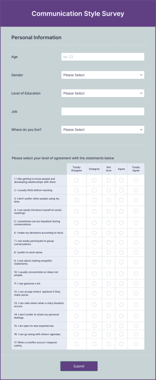 Communication Style Survey Form Template
