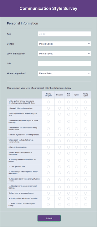 Communication Style Survey Form Template