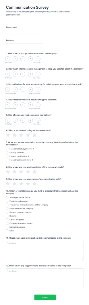 Communication Survey Form Template