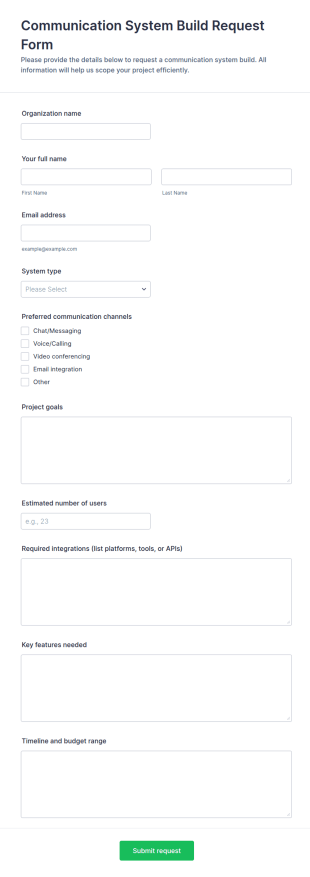 Communication System Build Request Form Template