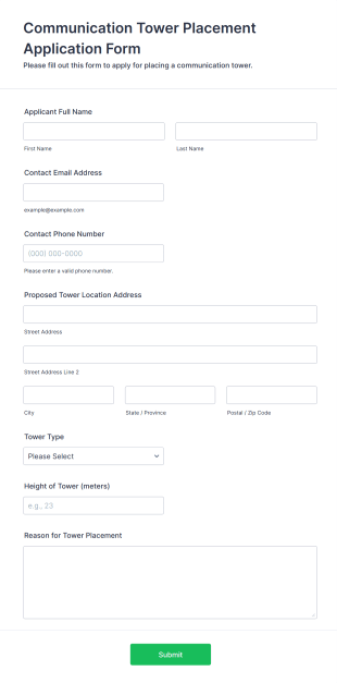 Communication Tower Placement Application Form Form Template