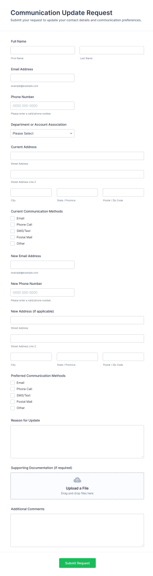 Communication Update Request Form Template
