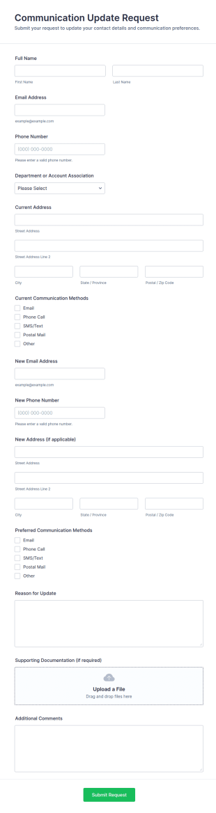 Communication Update Request Form Template