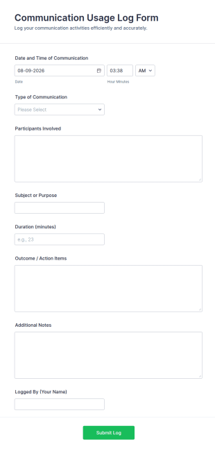 Communication Usage Log Form Template