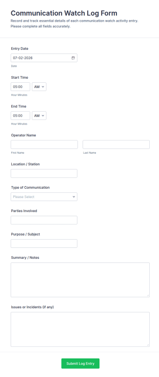 Communication Watch Log Form Template