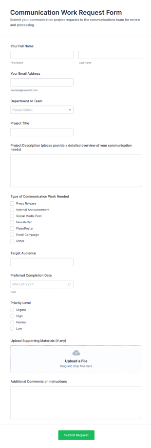 Communication Work Request Form Template