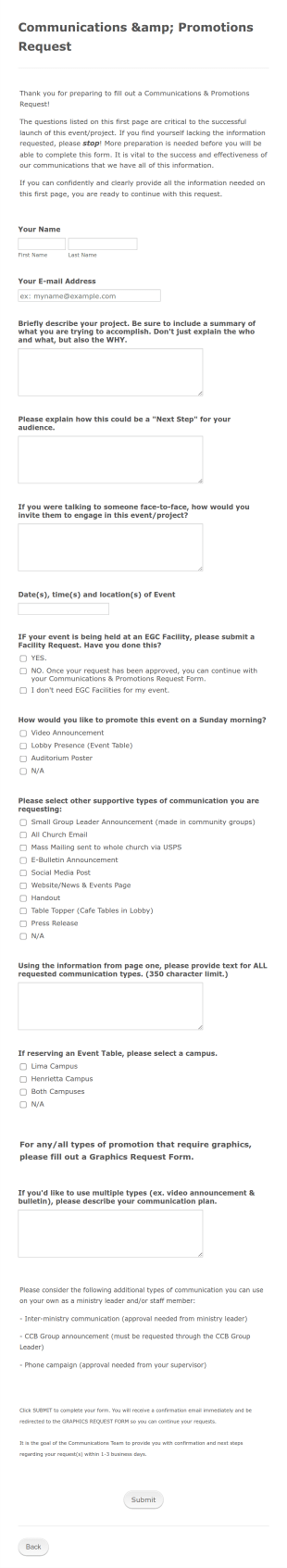Communications Request Form Template