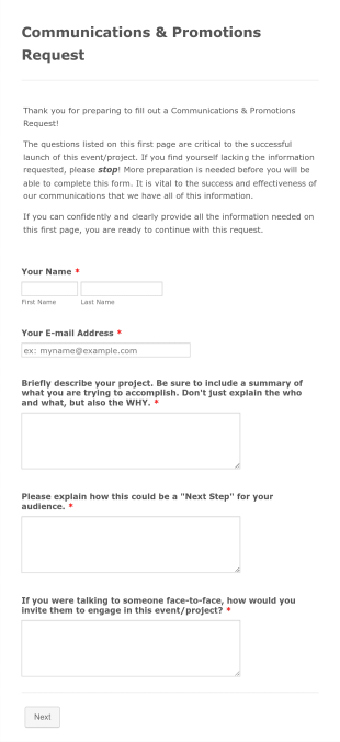 Communications Request Form Template